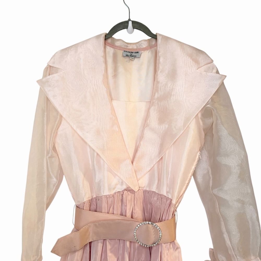 Vtg 80s Evening Chic Lola Berent Pink Taffeta Rhinestone Belt Formal Dress 9/10 - Picture 3 of 7